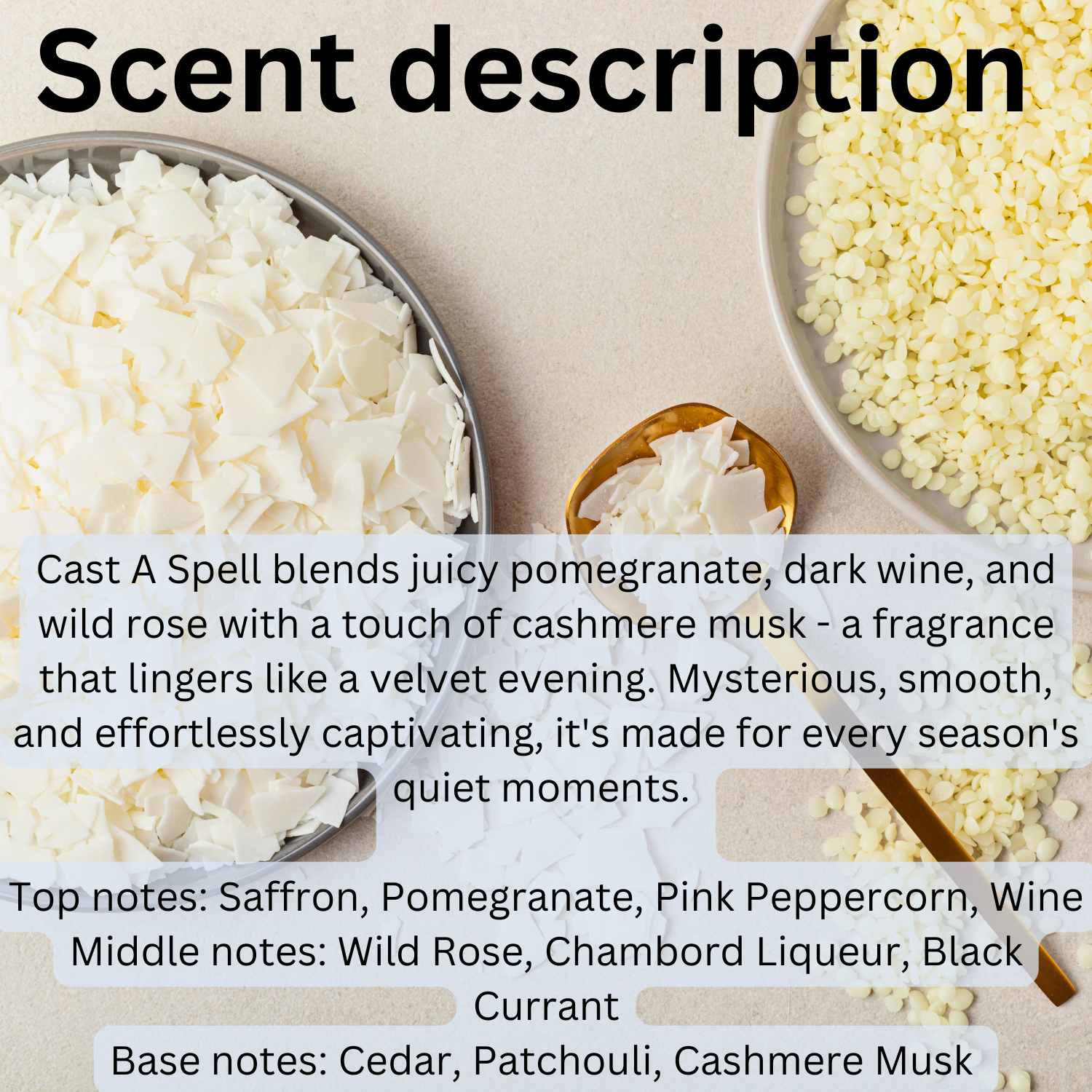 Cast A Spell dye-free soy wax candle with juicy pomegranate, dark wine, wild rose, and cashmere musk scent, eco-friendly and hand-poured