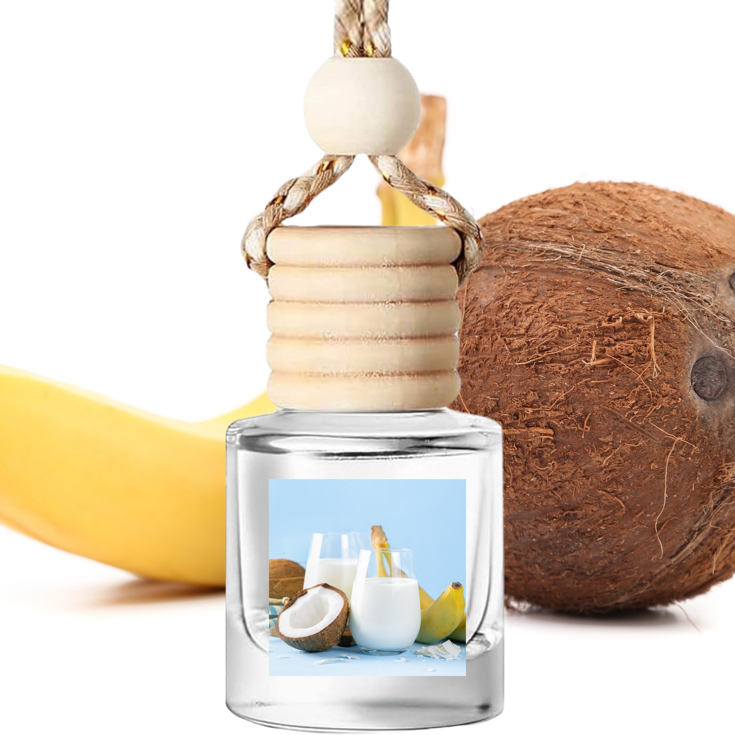 Monkey Farts hanging car air freshener with braided rope and natural coconut-banana fragrance diffuser