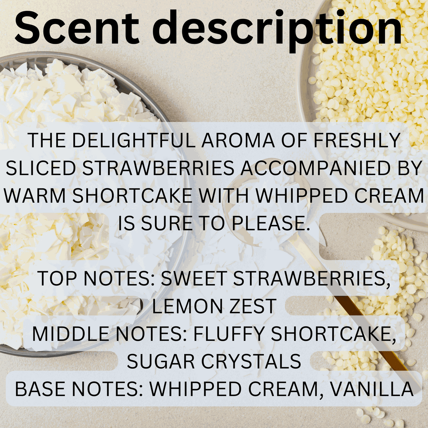 Made in USA hand-poured dye-free soy wax candle with natural strawberry shortcake scent and clean burn