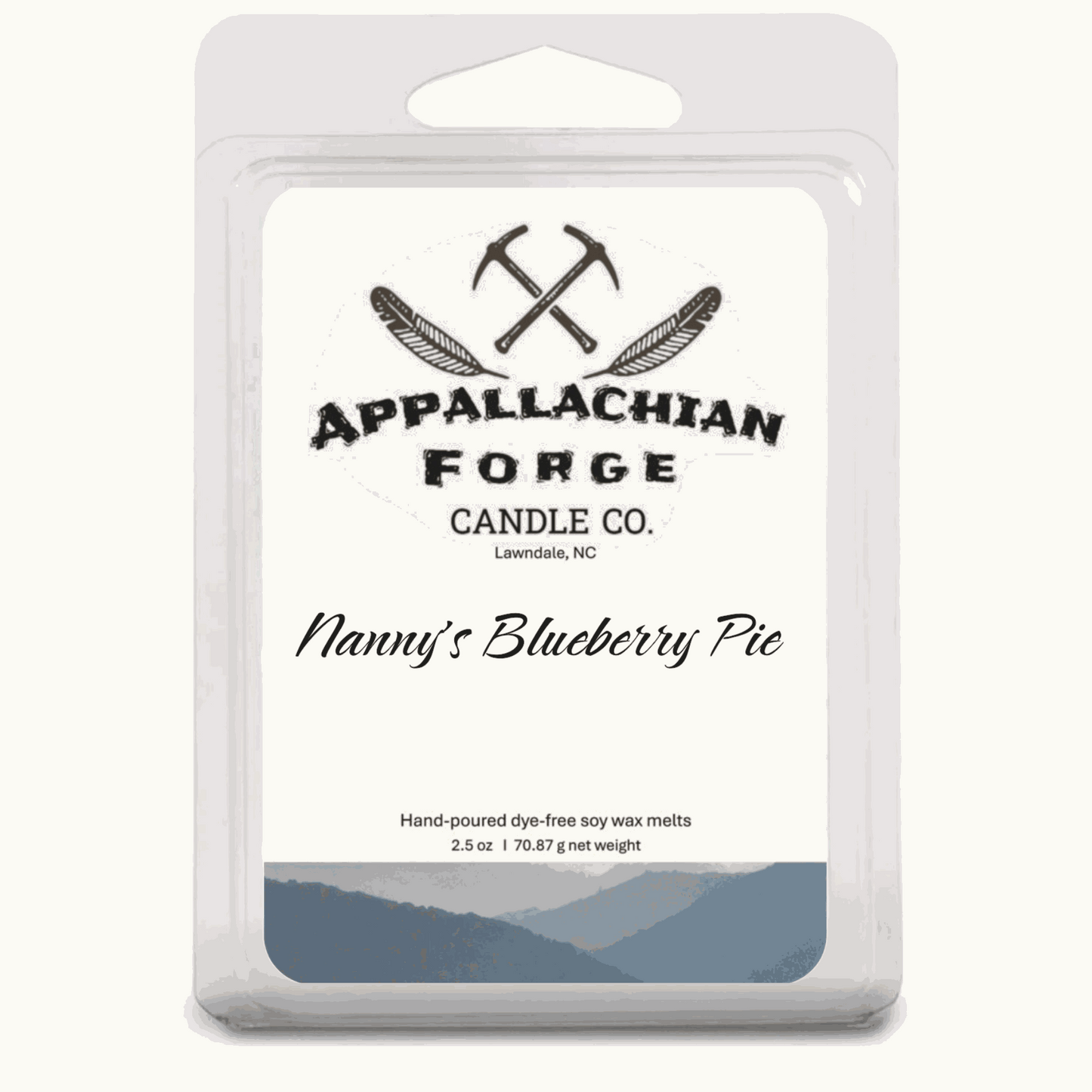Nanny's Blueberry Pie natural soy wax melts by Appalachian Forge Candle Co, hand-poured, dye-free, 2.5 oz pack