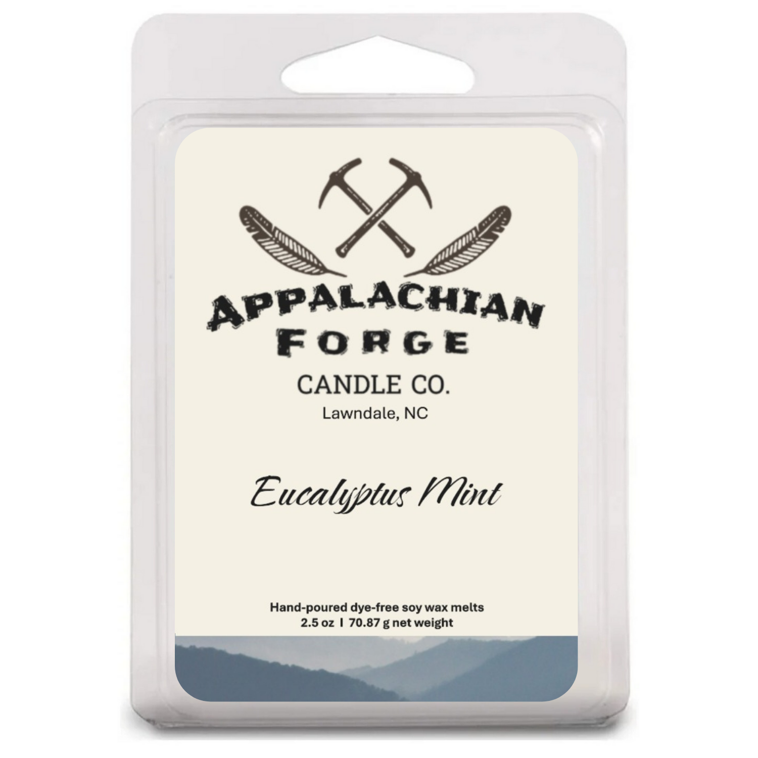 Handpoured soy wax melts in eucalyptus mint scent by Appalachian Forge Candle Co.