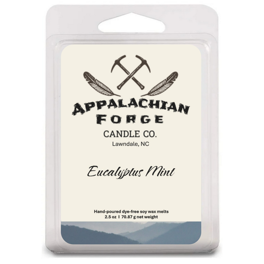 Handpoured soy wax melts in eucalyptus mint scent by Appalachian Forge Candle Co.