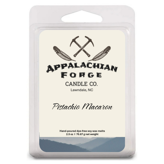 Pistachio Macaron hand-poured dye-free soy wax melts by Appalachian Forge Candle Co.