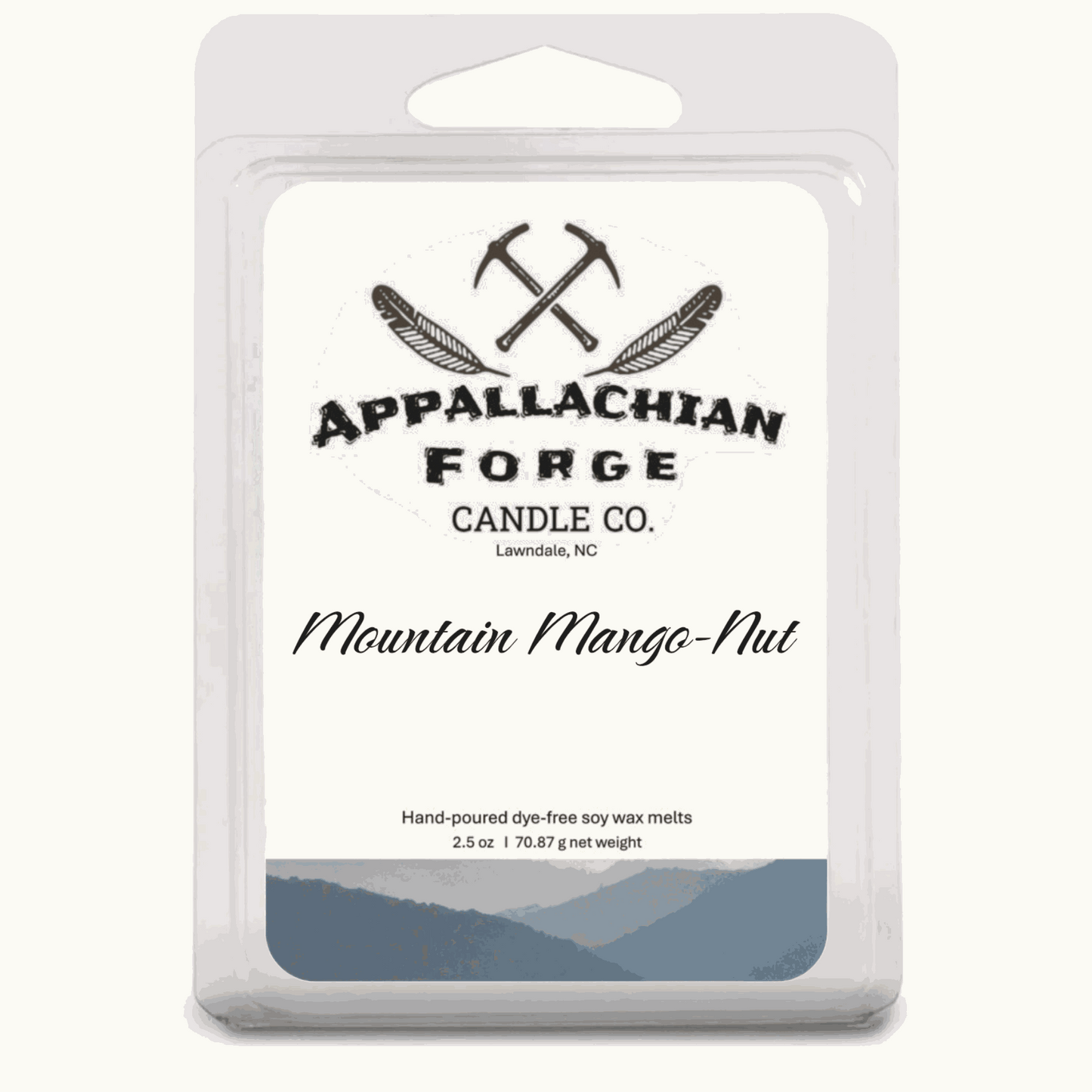 Natural soy wax melts Mountain Mango-Nut scent by Appalachian Forge Candle Co. in eco-friendly hand-poured cubes
