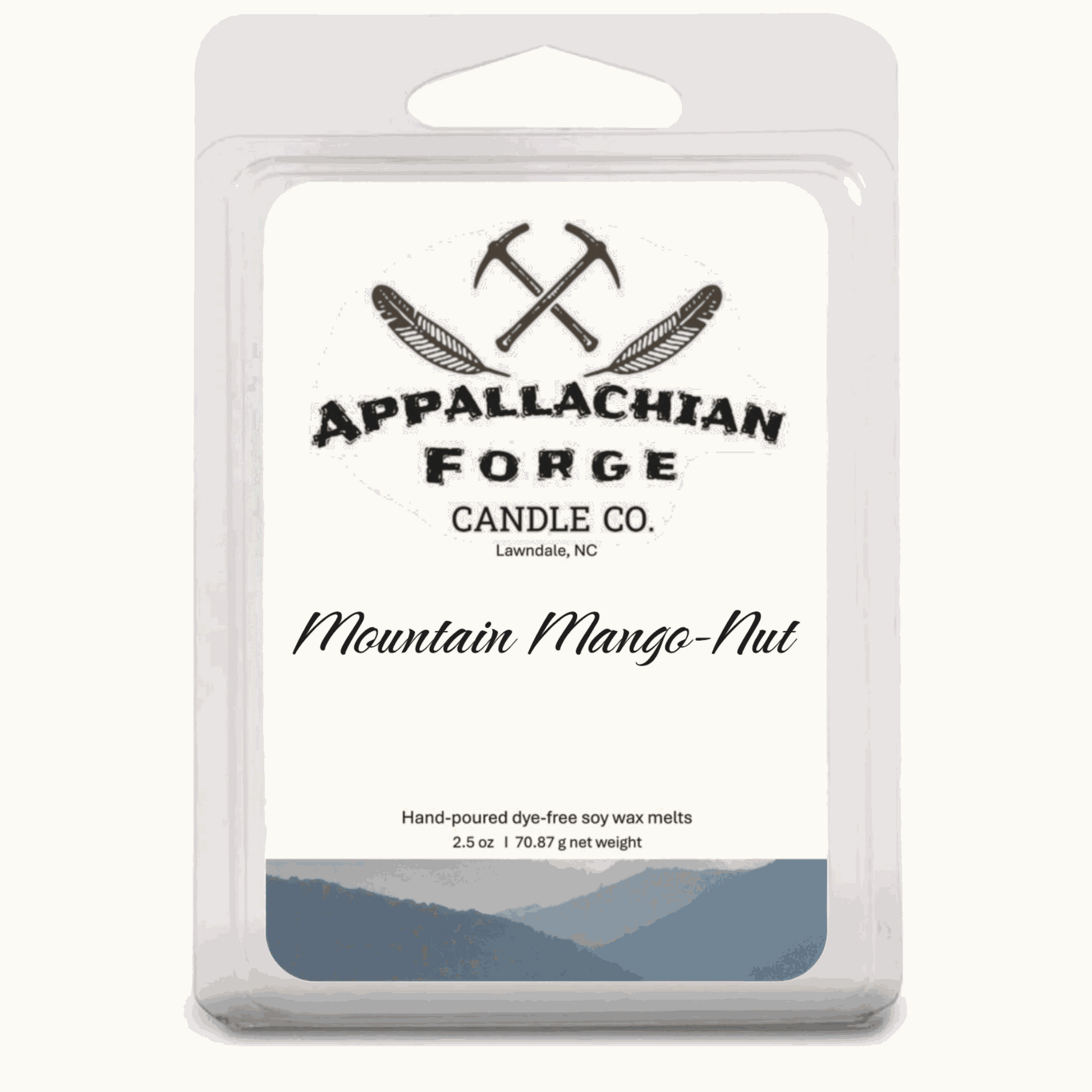 Natural soy wax melts Mountain Mango-Nut scent by Appalachian Forge Candle Co. in eco-friendly hand-poured cubes