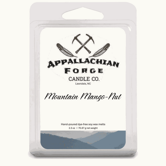 Natural soy wax melts Mountain Mango-Nut scent by Appalachian Forge Candle Co. in eco-friendly hand-poured cubes
