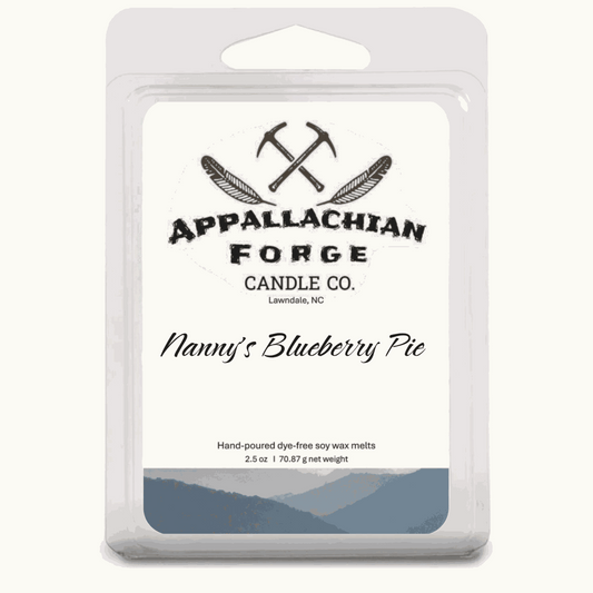 Nanny's Blueberry Pie natural soy wax melts by Appalachian Forge Candle Co, hand-poured, dye-free, 2.5 oz pack