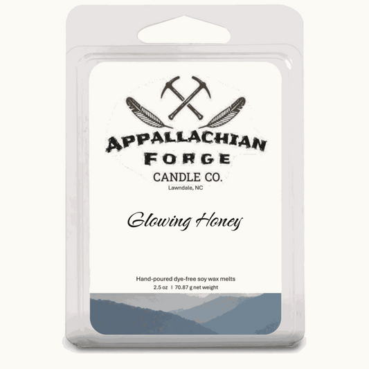 Natural soy wax melts pack in Glowing Honey scent by Appalachian Forge, hand-poured, eco-friendly, long-lasting fragrance.